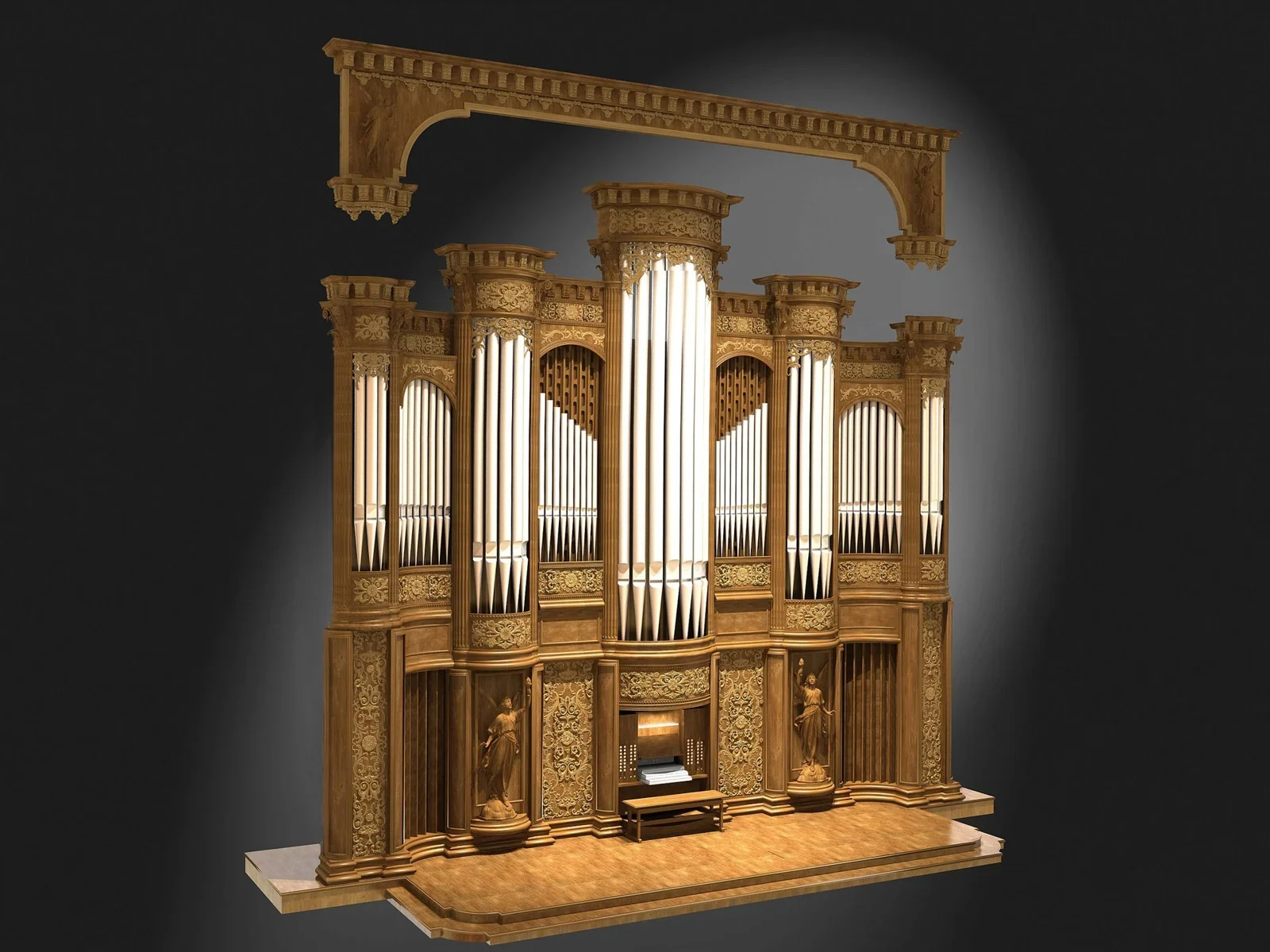 Konzertsaalorgel mit gefertigtem Rankenwerk